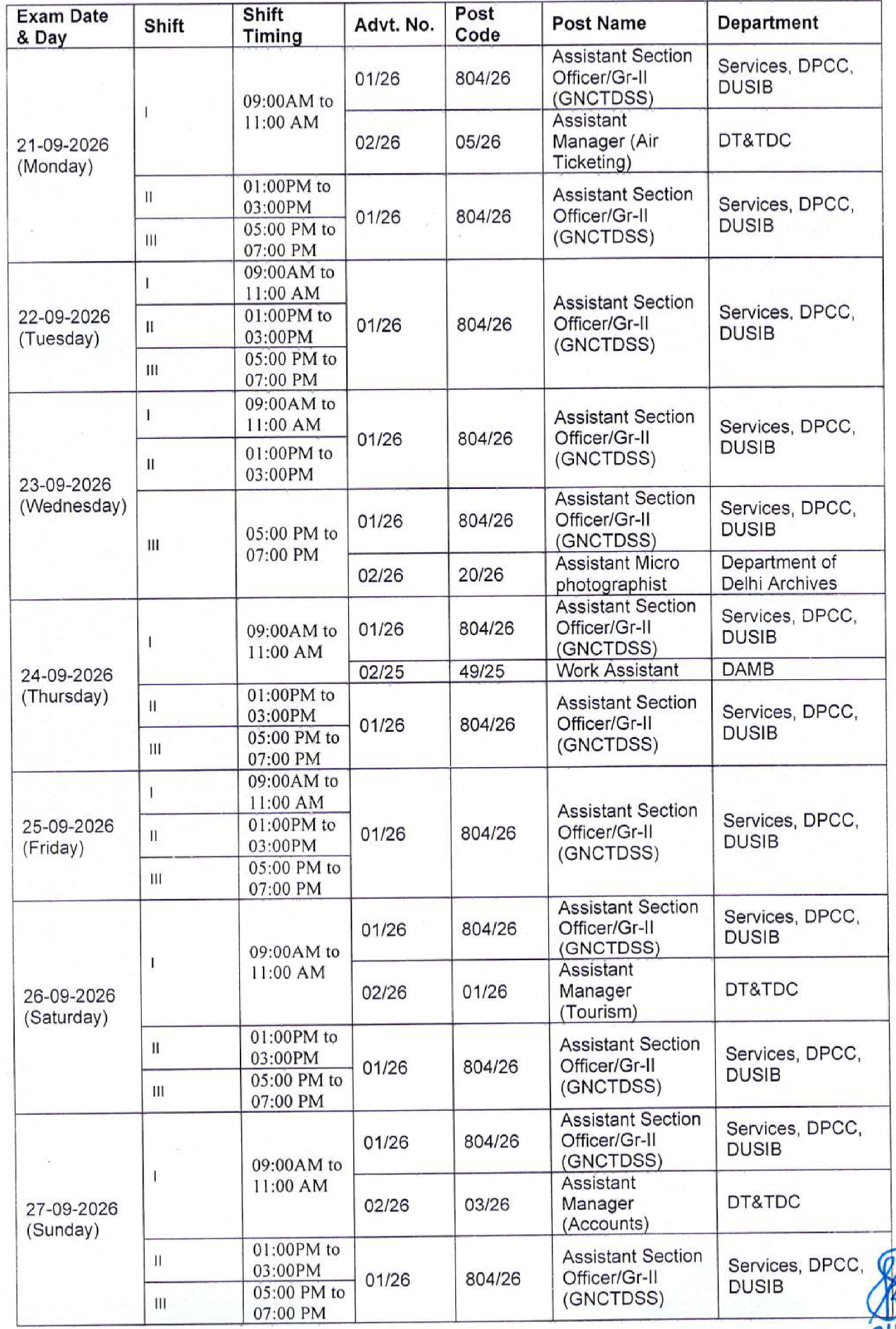 DSSSB Various Vacancy Exam Date Notice 2026 1 DSSSB Vacancies Exam Date Sept Oct 2026 Part 1 | SarkariNetwork.Com