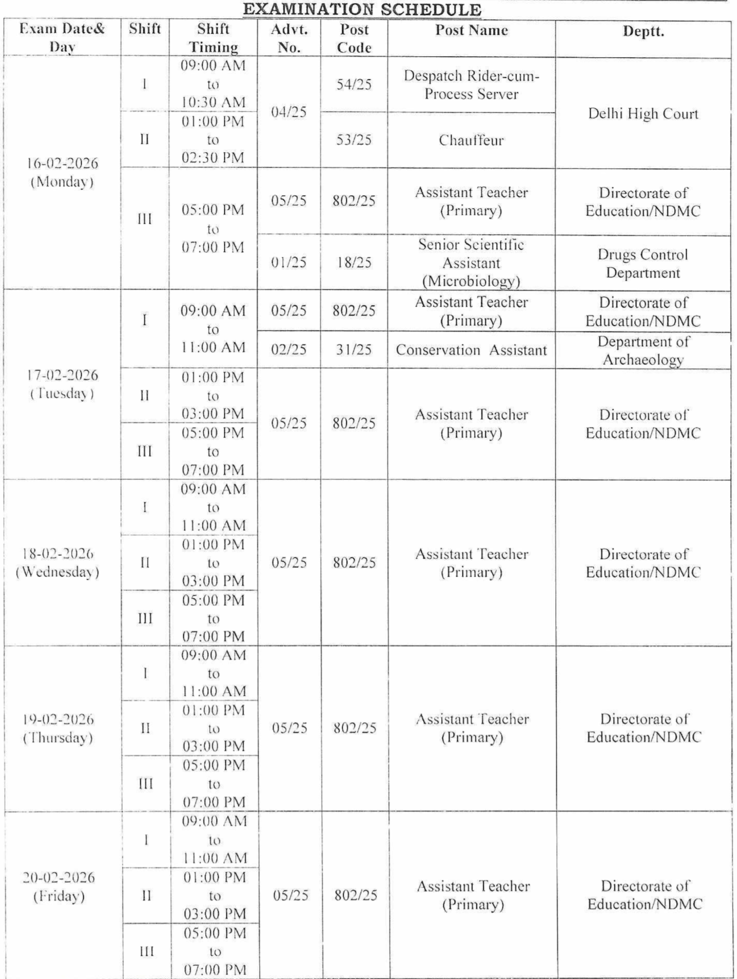 DSSSB Various Vacancies Exam Date 2026 Part 1 | sarkariresult.com.cn